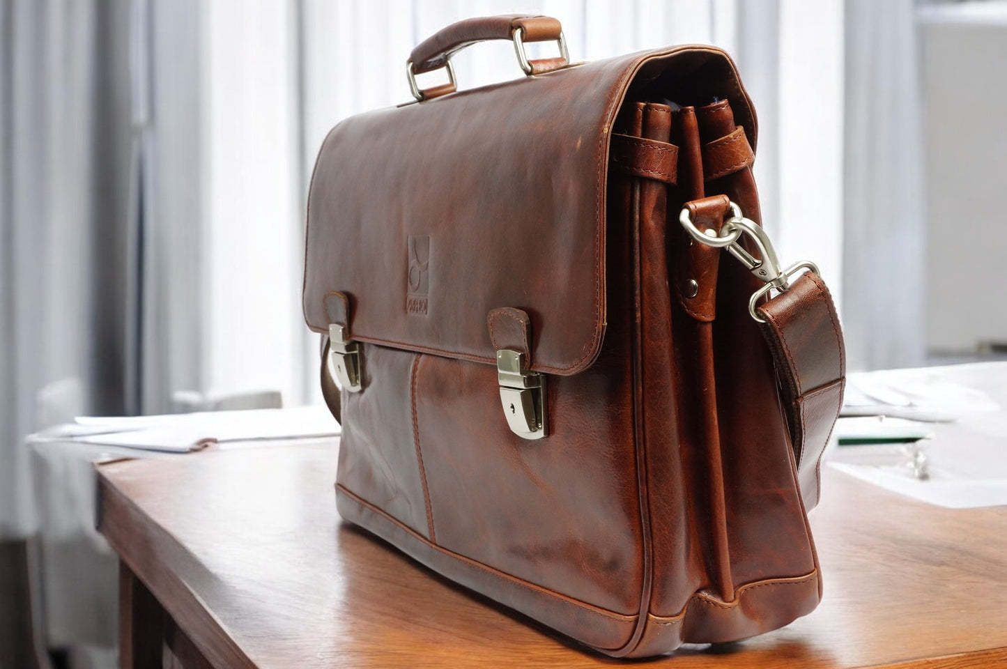 Arpello Klassieke leren werk tas - 6.1752BRANDY-