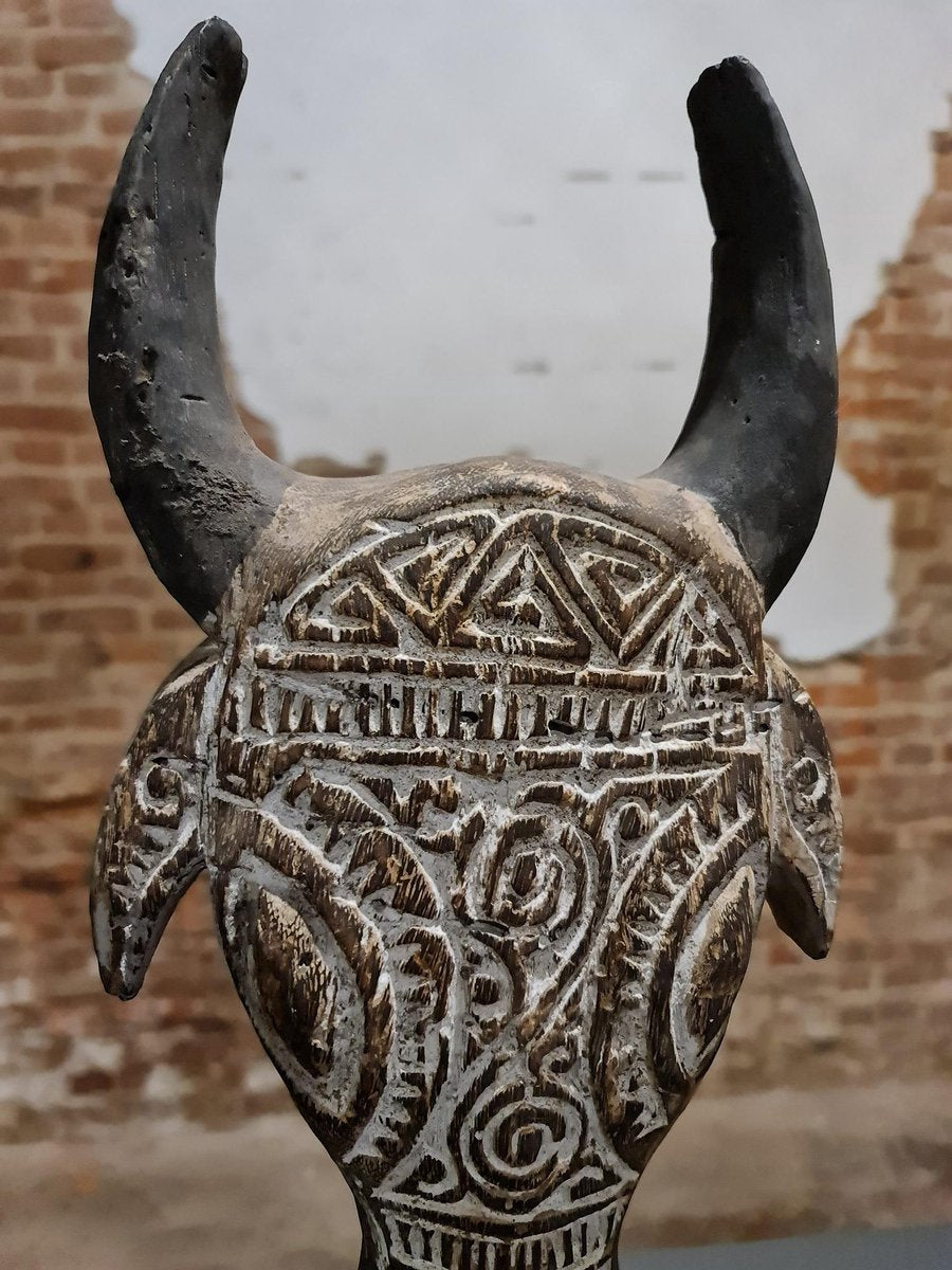 Houten masker op standaard - woondecoratie - houtsnijwerk - handmade - uniek