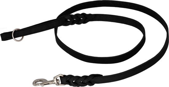 Adori Looplijn Vetleer Met Vlecht Zwart - Hondenriem - 160x1.8 cm