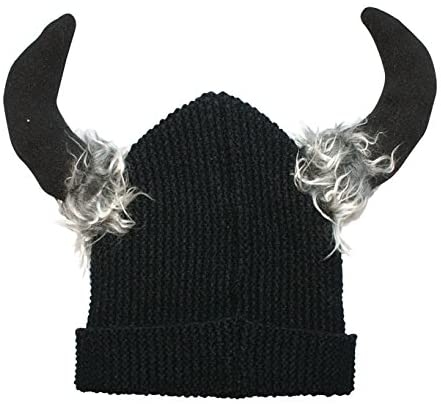 Zwarte Viking muts met fluffy hoorns