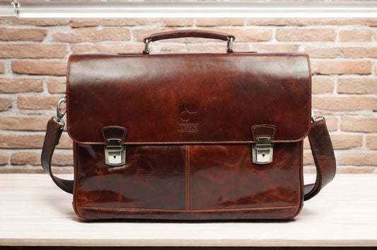 Arpello Klassieke leren werk tas - 6.1752BRANDY-