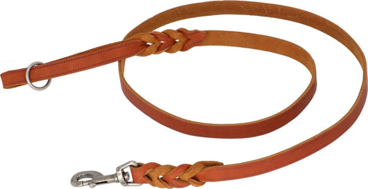 Adori Looplijn Vetleer Met Vlecht Cognac - Hondenriem - 160x1.8 cm