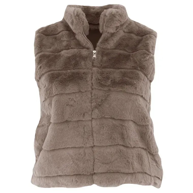 Bodywarmer van nep bont Taupe