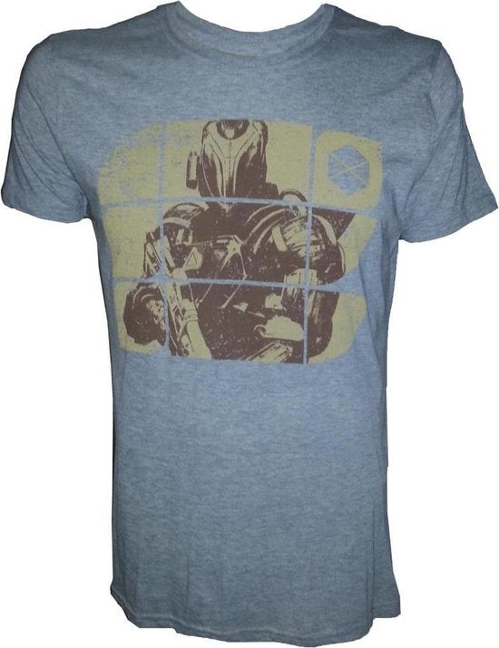 Destiny Grey Melange Yellow Print -T- Shirt - XL