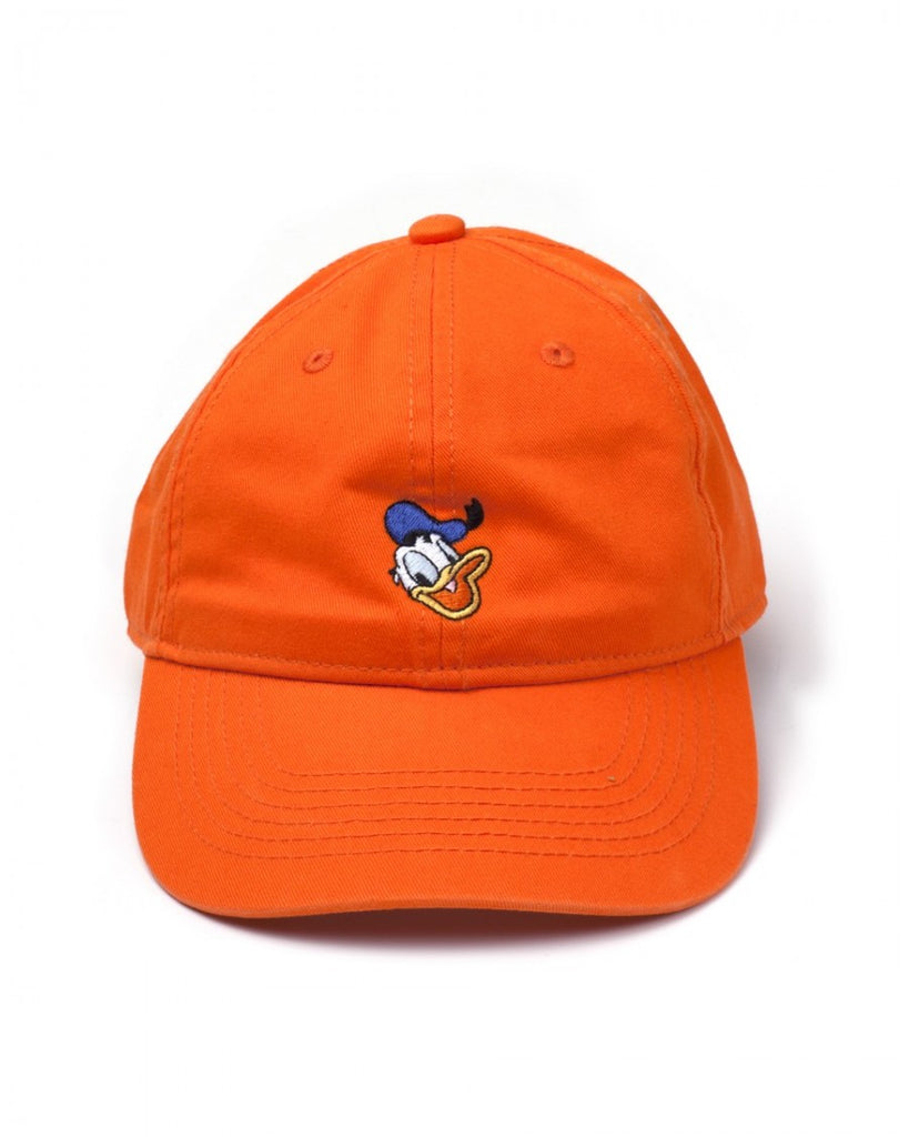 Bioworld Disney Donald Duck Embroidered Face Stone Washed Denim Dad Cap Baseball, Orange (Orange Orange), One Size