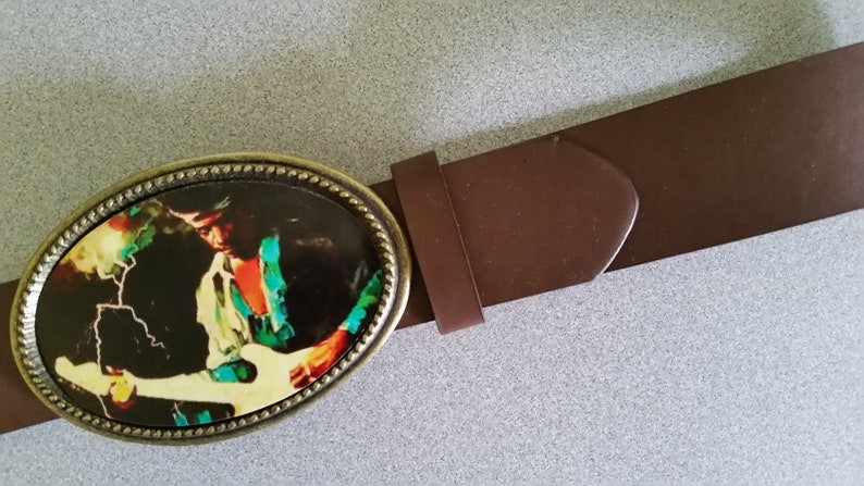 Jimi Hendrix Epoxy Belt Buckle ( 1976 Photo) Rock Collectible