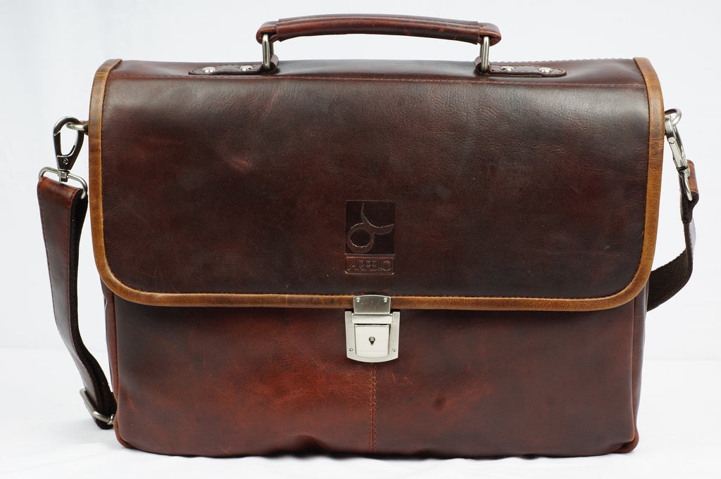 Leren werk tas briefcase -6.1774BRANDY-